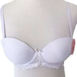 White Convertible Wired Half-Cup Padded Bra Lace Accent 34B Removable Straps